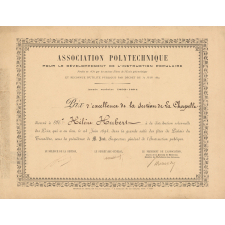 Diplôme de Prix d'Excellence de la section de La Chapelle de l'Association Polytechnique pour le Développement de l'Instruction Populaire.