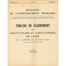 Tableau de Classement des Instituteurs et des Institutrices de l'Oise. Bulletin de l'Enseignement Primaire. Oise. Au 1er janvier 1957 (Promotions faites). Année 1956-57.