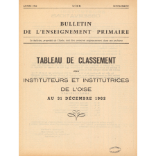 Tableau de Classement des Instituteurs et des Institutrices de l'Oise. Bulletin de l'Enseignement Primaire. Oise. Au 31 décembre 1962. Année 1962.