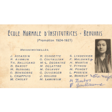 Liste des élèves de l'école normale d'institutrices de Beauvais, promotion 1924-1927. 
