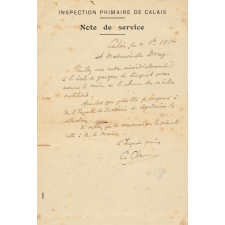Note de service. Nomination comme institutrice suppléante à Licques (Pas-de-Calais).