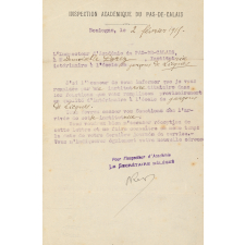 Notification de cessation des fonctions d'institutrice suppléante à Licques (Pas-de-Calais).