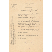 Nomination et maintien comme institutrice suppléante auxiliaire à Coulomby (Pas-de-Calais).