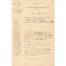 Nomination et maintien comme institutrice suppléante auxiliaire à Belle-et-Houllefort (Pas-de-Calais).