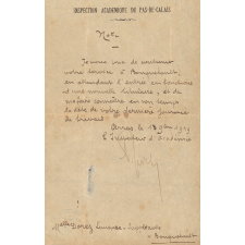Nomination et maintien comme institutrice suppléante à Bouquehault (Pas-de-Calais).