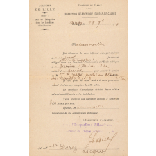 Nomination comme institutrice suppléante à Guînes (Pas-de-Calais).