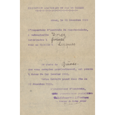 Notification de cessation  des fonctions d'institutrice suppléante à Guînes (Pas-de-Calais).