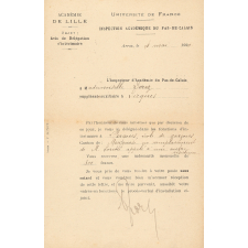 Nomination comme institutrice intérimaire à Ferques (Pas-de-Calais).