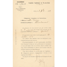 Nomination comme directrice d'école à Quéant (Pas-de-Calais).