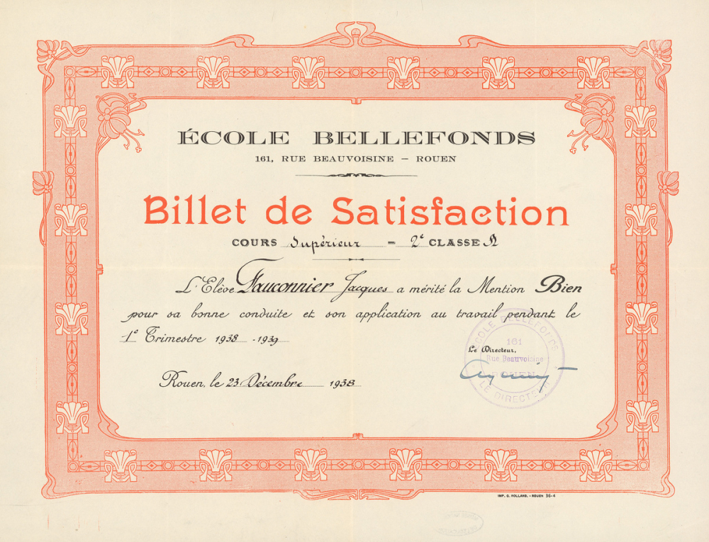 Billet de Satisfaction, Ecole Bellefonds