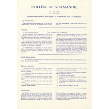 Collège de Normandie. Demande d'inscription. 