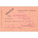 Billets d'autorisation. Lycée d'Etat. Evreux. 1972. 