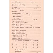 Lycée d'Etat de Garçons Corneille. Annexe de la rive-gauche. Fiches d'élèves.