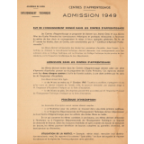 Académie de Caen. Centres d'apprentissage. Admission 1949. 