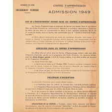 Académie de Caen. Centres d'apprentissage. Admission 1949.