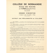 Collège de Normandie. Demande d'inscription. 