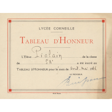 Huit Billets d'Inscription au Tableau d'Honneur du Lycée Corneille de Rouen. 