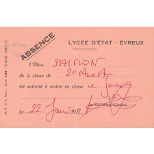 Billets d'autorisation. Lycée d'Etat. Evreux. 1972. 