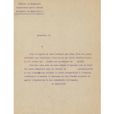 Château de Mesnières. Institution Saint Joseph. Mesnières en Bray (S.I.). Lettre informant les parents de l'échec à l'examen d'entrée. 
