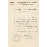 Collège François-Viète et EPS de Garçons de Fontenay-le-Comte. Certificat de scolarité. 