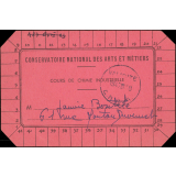 Conservatoire national des Arts et Métiers. Cours de chimie industrielle. Carter d'auditeur. 