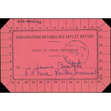 Conservatoire national des Arts et Métiers. Cours de chimie industrielle. Carter d'auditeur. 