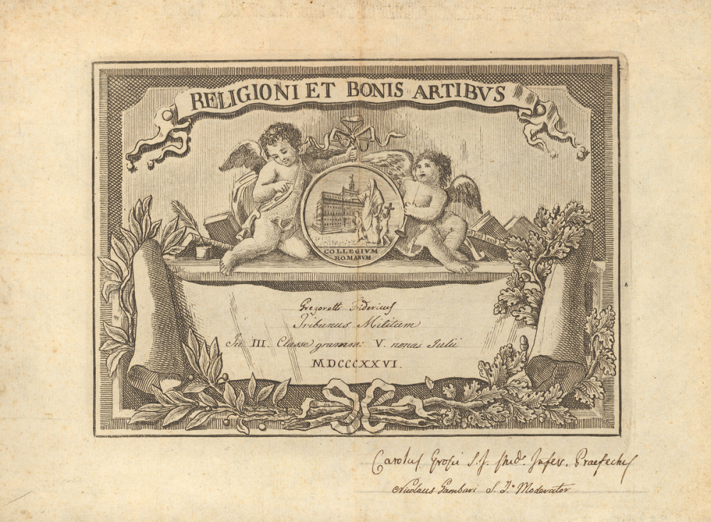 Brevet de Tribun Militaire délivré par le Collège Romain. 