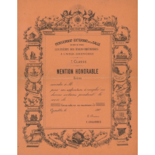 Diplôme de Mention Honorable Bien du Pensionnat-Externat de La Salle des Frères des Écoles Chrétiennes de Grenoble. 