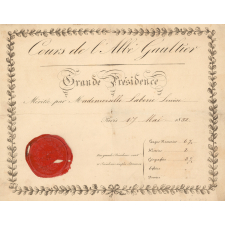 Diplôme de Grande Présidence des Cours de l'Abbé Gaultier.