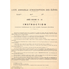 Liste annuelle d'inscription des élèves.