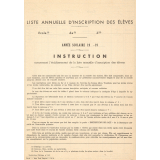 Liste annuelle d'inscription des élèves.