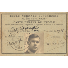 Ecole Normale Supérieure. Carte d'élève de l'Ecole.