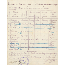 Examens du certificat d'études primaires. Listes d'inscription des élèves. 