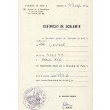 Certificat de scolarité à l'Université de Paris X - Nanterre.