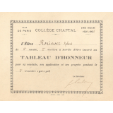 Ville de Paris - Collège Chaptal - Tableau d'honneur.