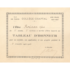 Ville de Paris - Collège Chaptal - Tableau d'honneur.