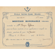 Ecole Notre-Dame de Bourg - Mention honorable, très bien.