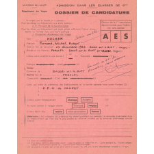 Admission dans les classes de 6ème. Dossier de candidature.
