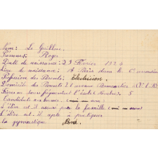 Fiche de renseignement de l'élève. 