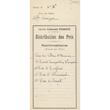 Distribution des prix. Nominations obtenues par l'élève.