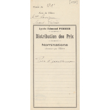 Distribution des prix. Nominations obtenues par l'élève.