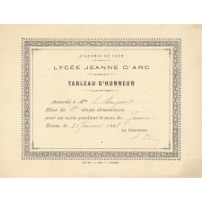 Tableau d'Honneur. Lycée Jeanne d'Arc. Rouen. 