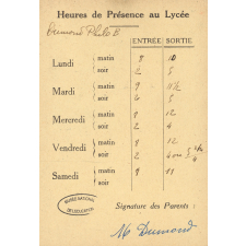 Autorisation de sortie du lycée. Lycée Jules Ferry, Paris IXe.