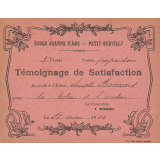 Témoignage de satisfaction accordé à l'élève Louise Bonnard pour la lecture et l'écriture, le 28 mai 1914