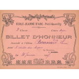 Billet d'honneur accordé à l'élève Louise Bonnard pour l'étude des leçons, le 31 janvier 1917