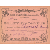 Billet d'honneur accordé à l'élève Bonnard Louise pour son travail, le 28 février 1918