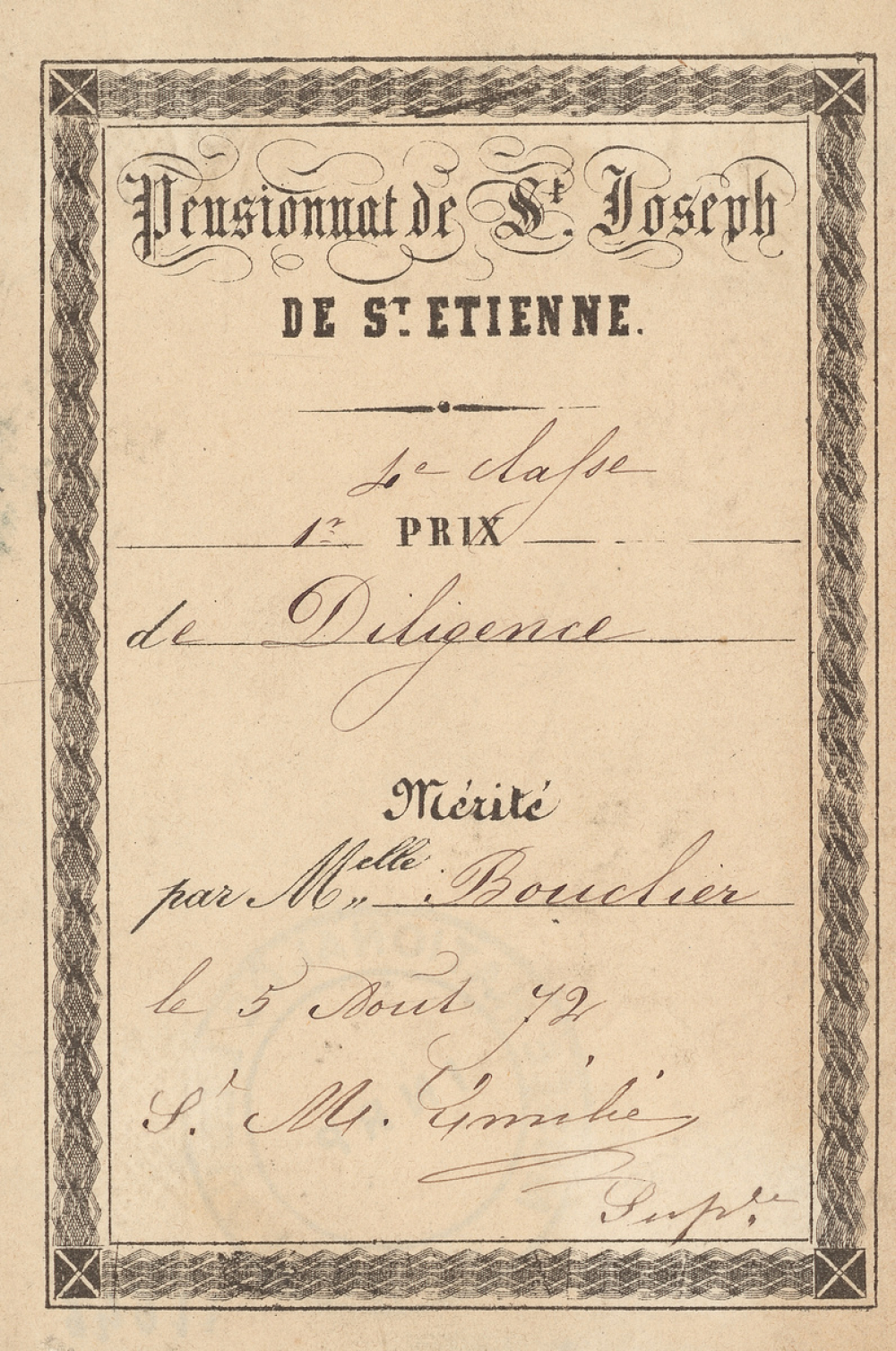 Ex-praemio . Pensionnat de Saint-Joseph de Saint-Etienne.