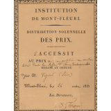 Diplôme de Deuxième Accessit au Prix de Composition en version latine de l'Institution de Mont-Fleuri. 