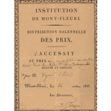 Diplôme de Deuxième Accessit au Prix de Composition en version latine de l'Institution de Mont-Fleuri.
