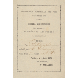 Ex-praemio . Distribution solennelle des prix de l'année 1875. Ecoles chrétiennes communales dirigées par les Frères.